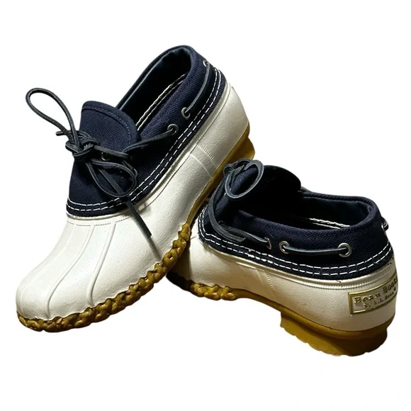 LL Bean NWOB Limited Edition Ivory and Navy Blue Canvas Low Profile Duck Shoes - Picture 8 of 13